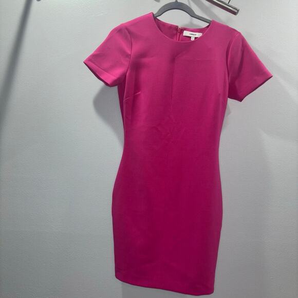 LIKELY Hot Pink Bodycon Short Sleeve Cocktail Sheath Dress - Size 4 - Picture 3 of 12